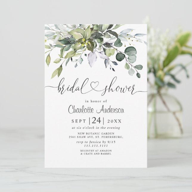 Simply Elegant Eucalyptus Bridal  Shower Invitation (Standing Front)