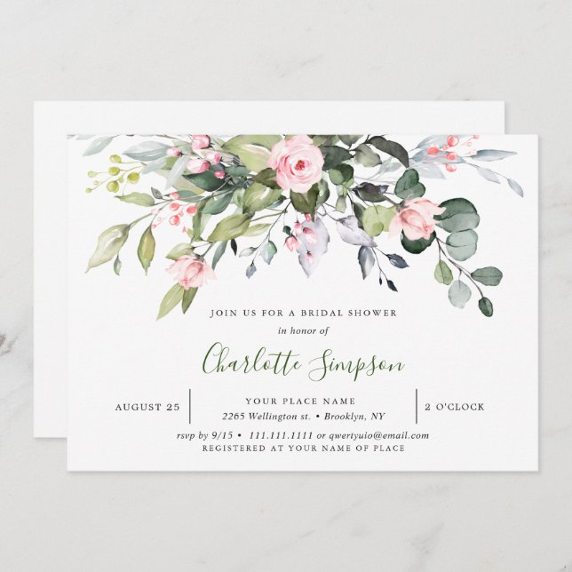 Simply Elegant Eucalyptus Bridal Shower Invitation (Front/Back)