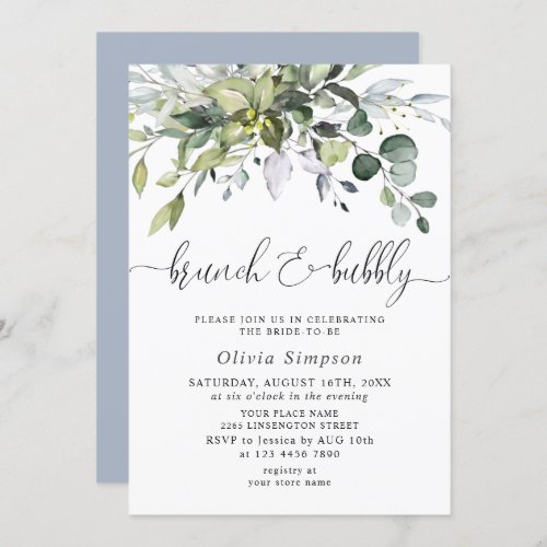 Simply Elegant Eucalyptus Brunch  Bubbly Invitation