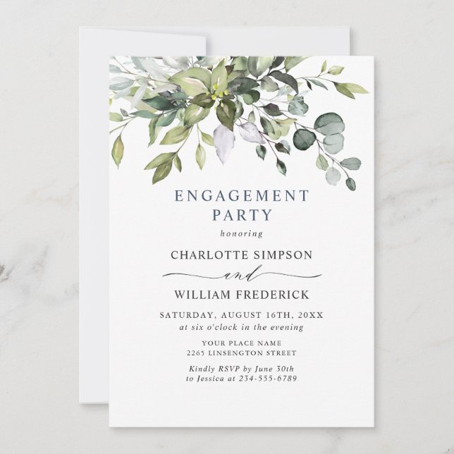 Simply Elegant Eucalyptus ENGAGEMENT  PARTY Invitation (Front)