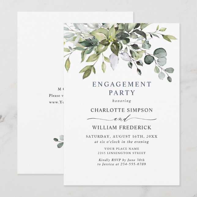 Simply Elegant Eucalyptus ENGAGEMENT  PARTY Invitation (Front/Back)