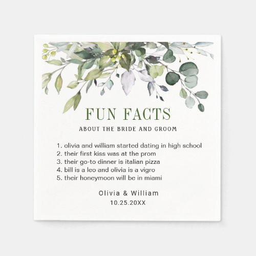 Simply Elegant Eucalyptus Fun Facts Wedding  Napkins