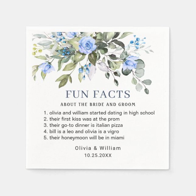 Simply Elegant Eucalyptus Fun Facts Wedding Napkins (Front)