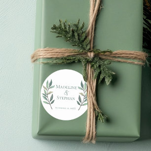 Simply Elegant Eucalyptus Leaf Botanical Wedding Classic Round Sticker