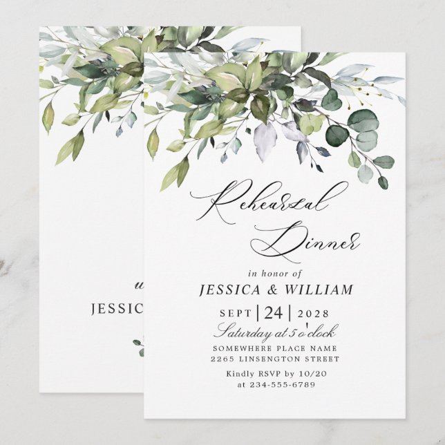 Simply Elegant Eucalyptus REHEARSAL DINNER Invitation (Front/Back)