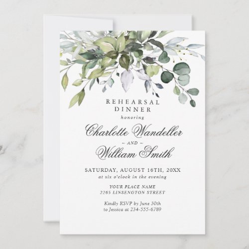 Simply Elegant Eucalyptus Rehearsal Dinner Invitation