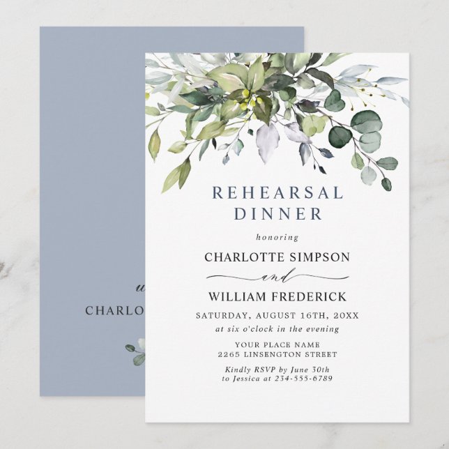 Simply Elegant Eucalyptus REHEARSAL DINNER Invitation (Front/Back)