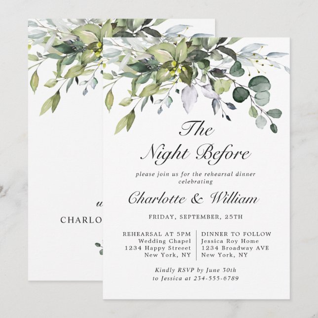 Simply Elegant Eucalyptus REHEARSAL DINNER Invitation (Front/Back)