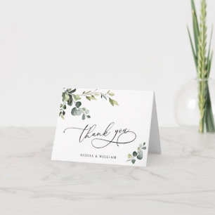 Simply Elegant Eucalyptus Watercolor Floral QR Letterpress Thank You Card
