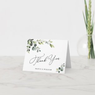 Simply Elegant Eucalyptus Watercolor Floral QR Letterpress Thank You Card