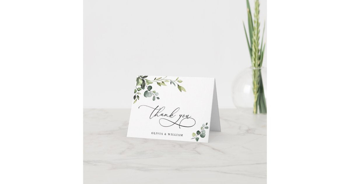 Simply Elegant Eucalyptus Watercolor Floral QR Thank You Card | Zazzle