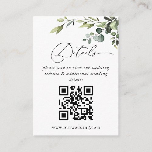 Simply Elegant Eucalyptus Wedding QR Code Details Enclosure Card