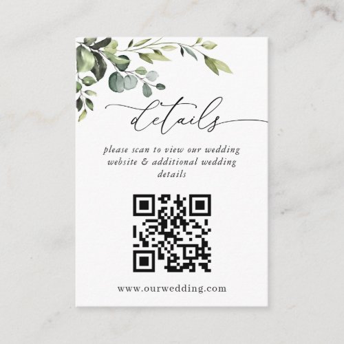 Simply Elegant Eucalyptus Wedding QR Code Details Enclosure Card