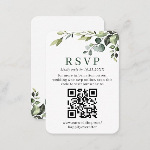 Simply Elegant Eucalyptus Wedding QR RSVP Enclosure Card