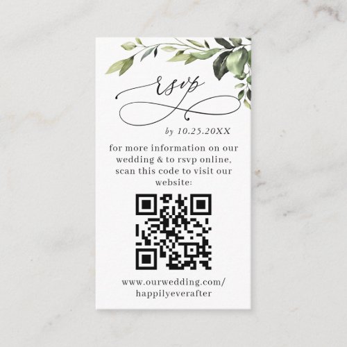 Simply Elegant Eucalyptus Wedding QR RSVP PHOTO Enclosure Card