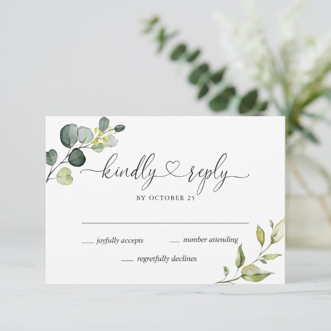Simply Elegant Eucalyptus Wedding RSVP Card (Standing Front)