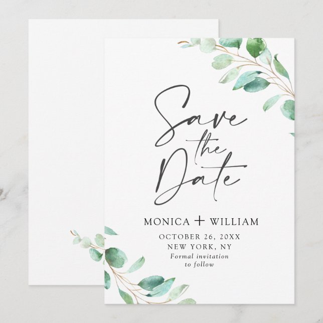 Simply Elegant Eucalyptus Wedding Save the Date (Front/Back)