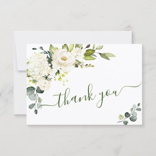 Simply Elegant Eucalyptus White Roses Floral Thank You Card