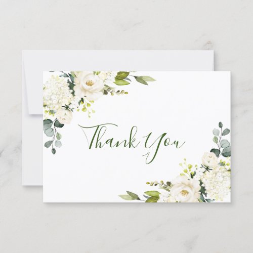 Simply Elegant Eucalyptus White Roses Floral Thank You Card