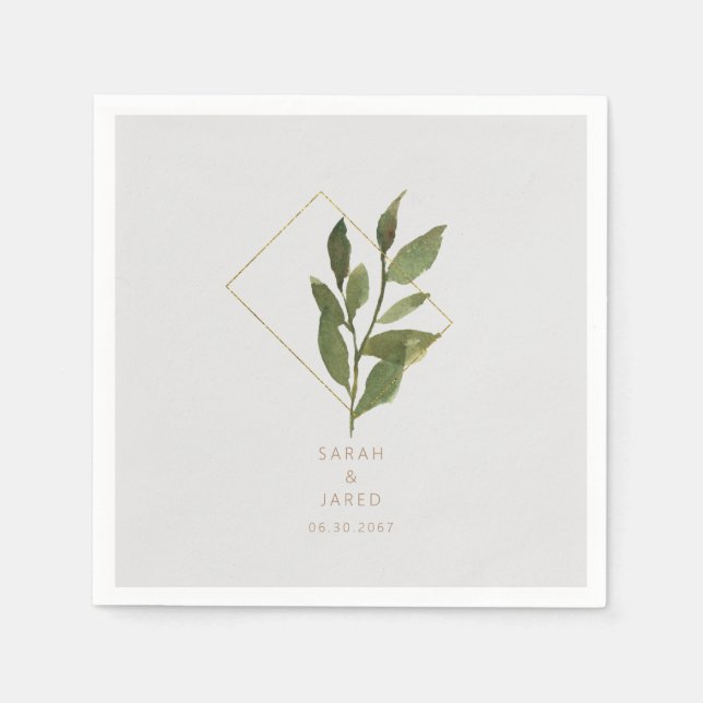 Simply Elegant Foliage Grey Gold Wedding Cocktail Napkins (Front)
