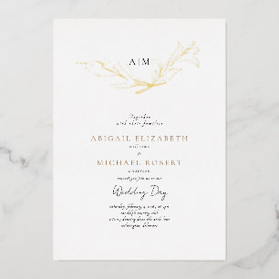 Simply Elegant Foliage Wedding Gold Foil Invitation