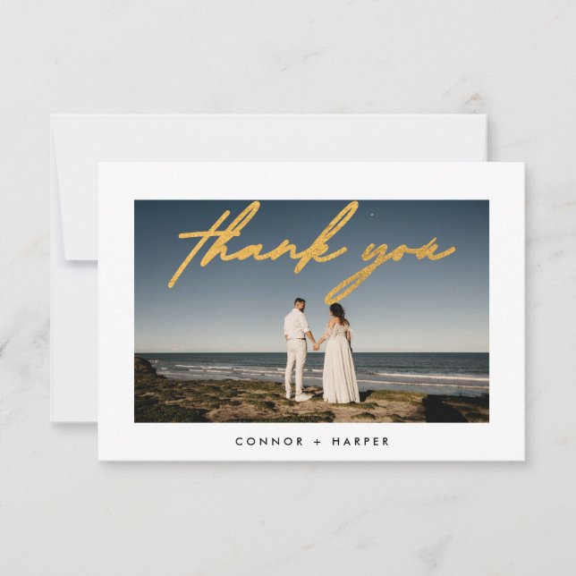Simply Elegant Frame Gold Photo Thank You Card (Front)