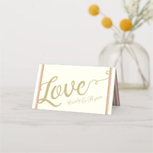 Simply Elegant Gold and Pink Love Seating Place Card