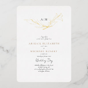Simply Elegant Gold Foil Foliage Rounded Wedding Foil Invitation