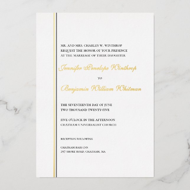 Simply Elegant Gold Foil Wedding Invitation Foil Invitation (Front)