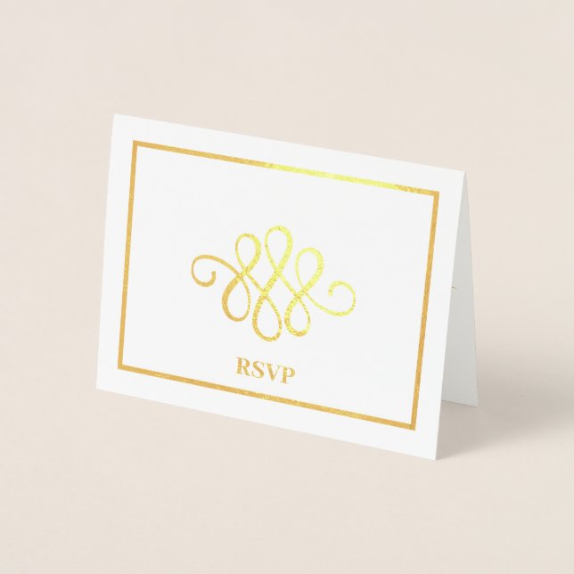 Simply Elegant Gold or Silver Ornament Foil RSVP Card (Front)