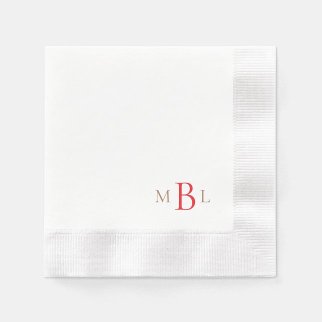 Simply Elegant Gold & Red Monogram Coined Napkins (Front)