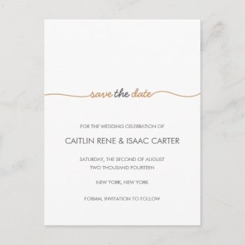 Simply Elegant Gold Save The Date Announcement Postcard by envelopmentswedding at Zazzle