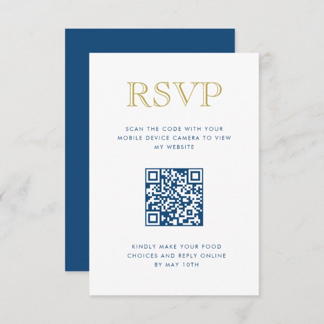 Simply Elegant Gold Vertical QR Code RSVP Card (Front/Back)