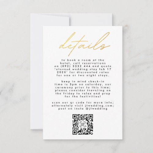 Simply Elegant Gold  White Text Wedding QR CODE RSVP Card