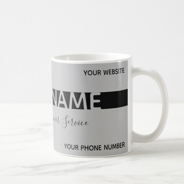 Simply elegant gray and black stripe business card coffee mug (Right)