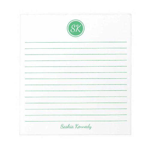 Simply Elegant Green Lined Monogram Personalized Notepad
