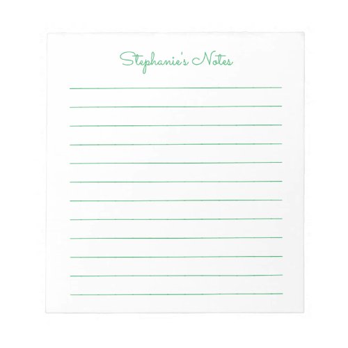 Simply Elegant Green Lined Personalized Notepad