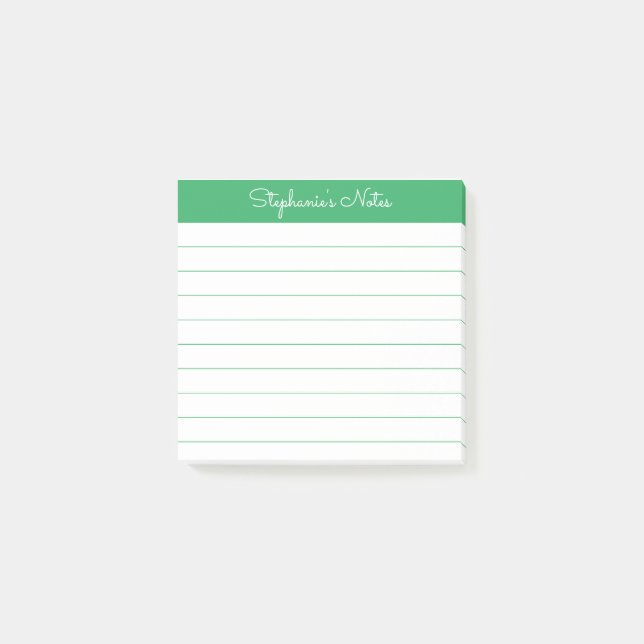 Simply Elegant Green Personalized Lined Post-it Notes (Front)