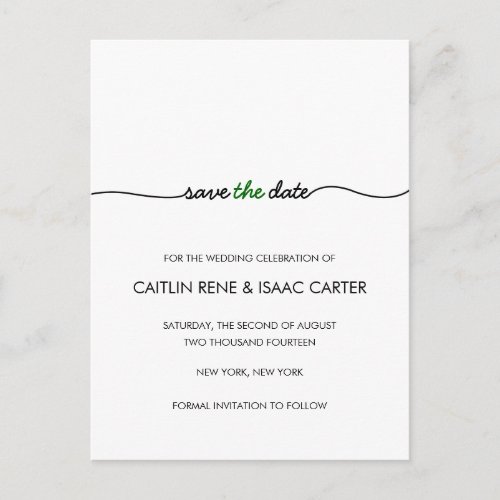 Simply Elegant Green Save the Date Announcement Postcard