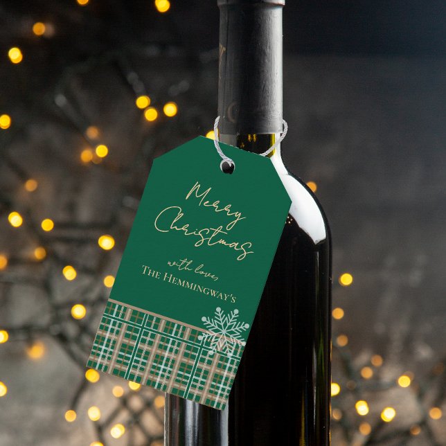 Simply Elegant Green Tan Plaid Snowflake Gift Tag (Creator Uploaded)