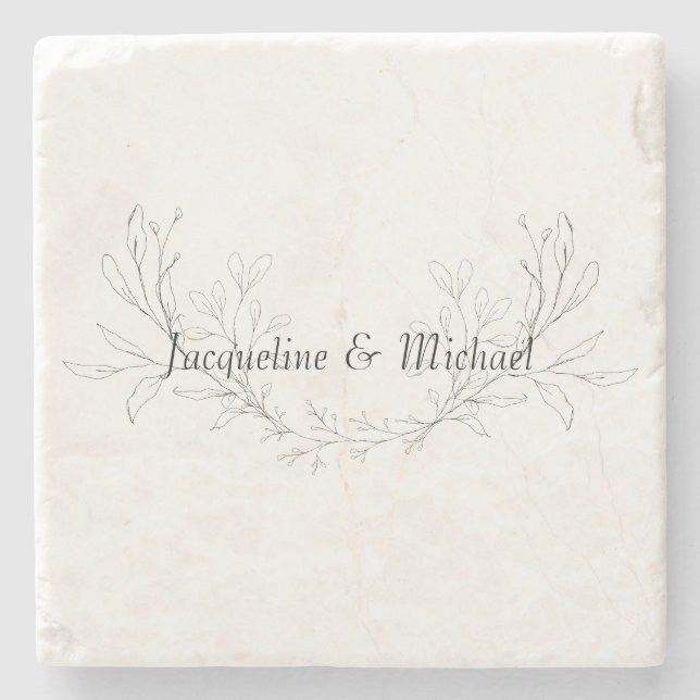 Simply Elegant Hand-Drawn Foliage Custom Stone Coaster (Front)