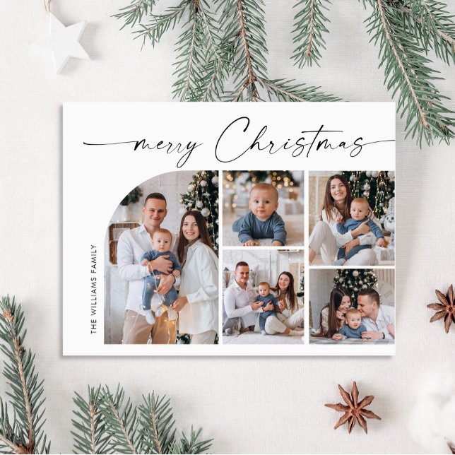 Simply Elegant Holiday 5 PHOTO Christmas Greeting Postcard (Creator Uploaded)