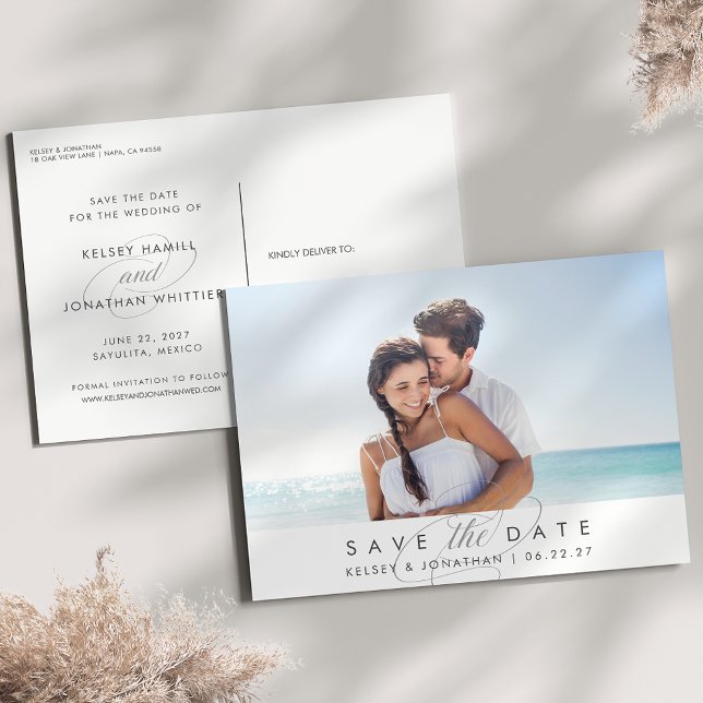 Simply Elegant Horizontal Photo Save the Date Announcement Postcard (Creator Uploaded)
