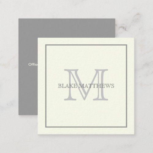 Simply Elegant Ivory Gray Custom Monogram Square Business Card