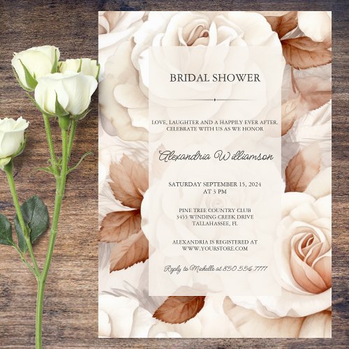 Simply Elegant Ivory  Rust Roses Bridal Shower  Invitation