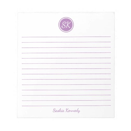 Simply Elegant Lavender Lined Monogram Name Notepad