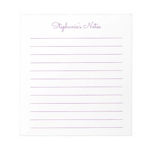 Simply Elegant Lavender Lined Personalized Notepad