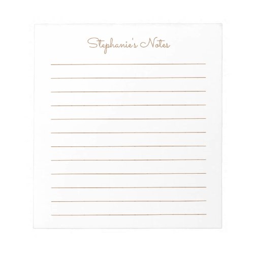 Simply Elegant Light Brown Lined Personalized Notepad