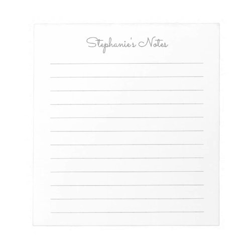 Simply Elegant Light Grey Lined Personalized Notepad