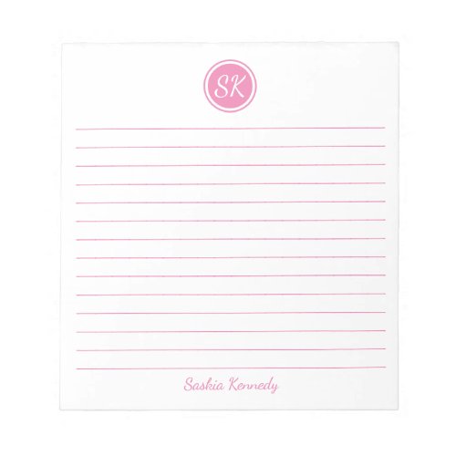 Simply Elegant Light Pink Lined Monogram Name Notepad